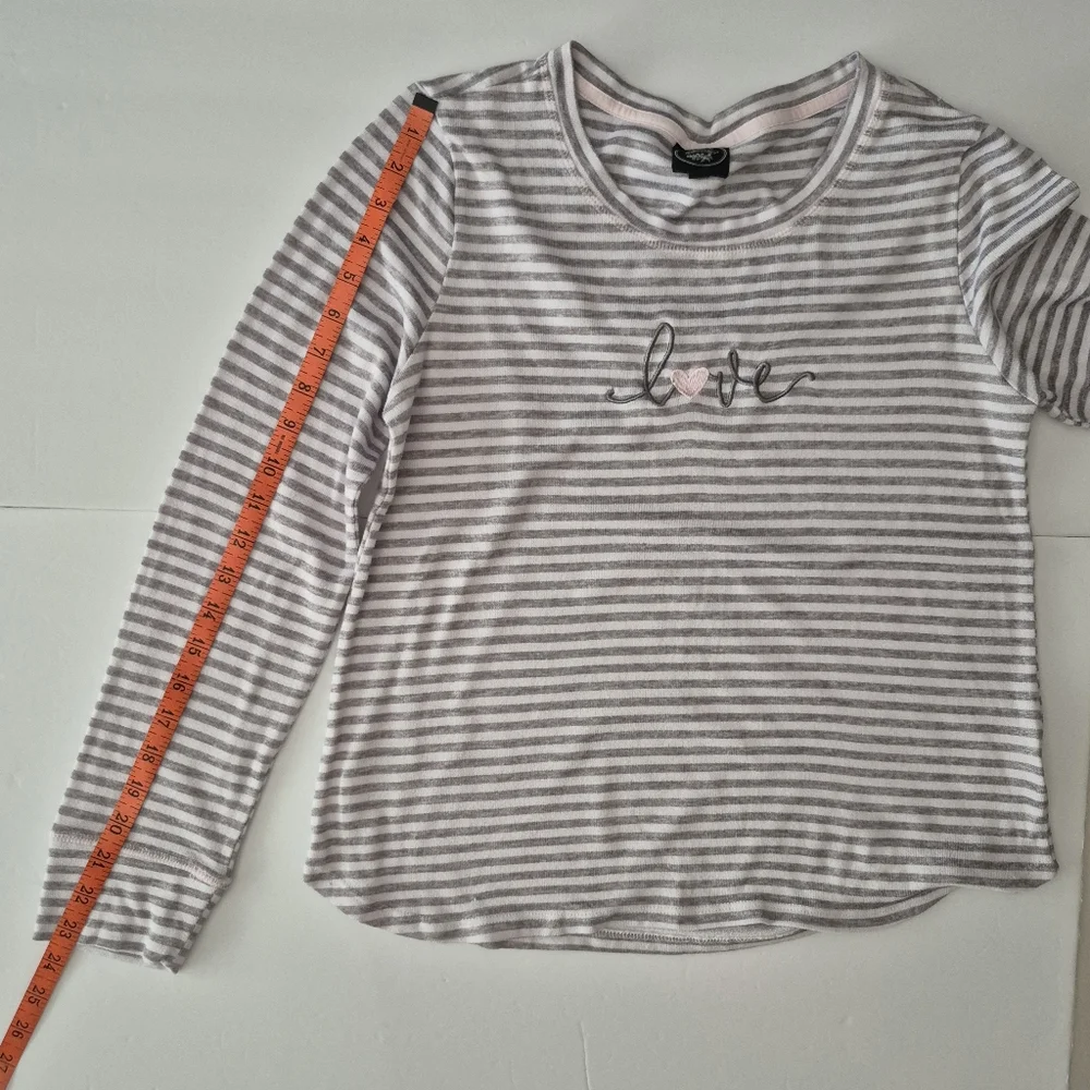 Laura Ashley LOVE Gray and White Striped Pajama Top